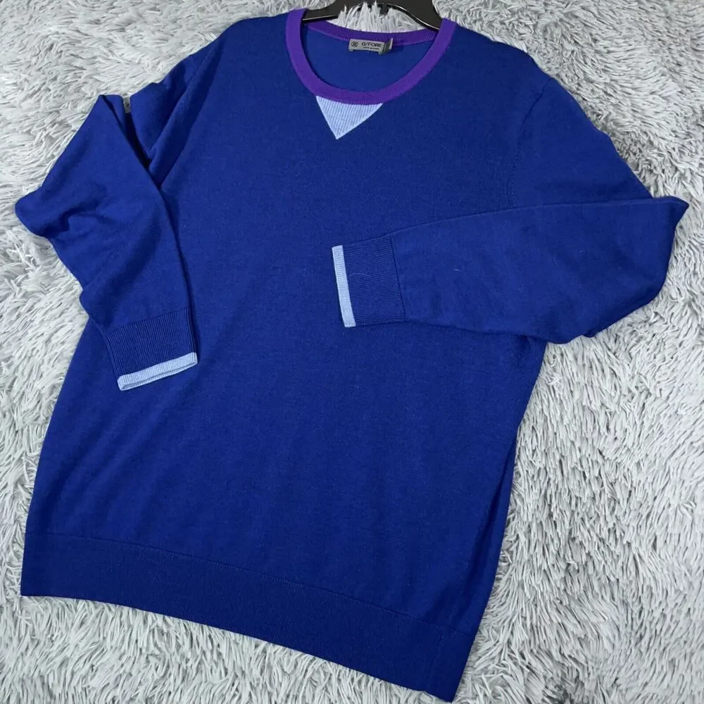 G Fore Adult Sweater Mens XXL Blue Purple Wool Solid Pullover Long Sleeve Mens